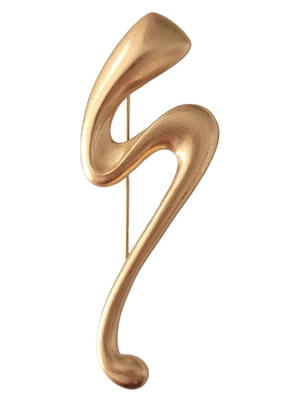 Carolee Matte Modernist Gold Tone S Style Ribbon Brooch Pin, Signed E172